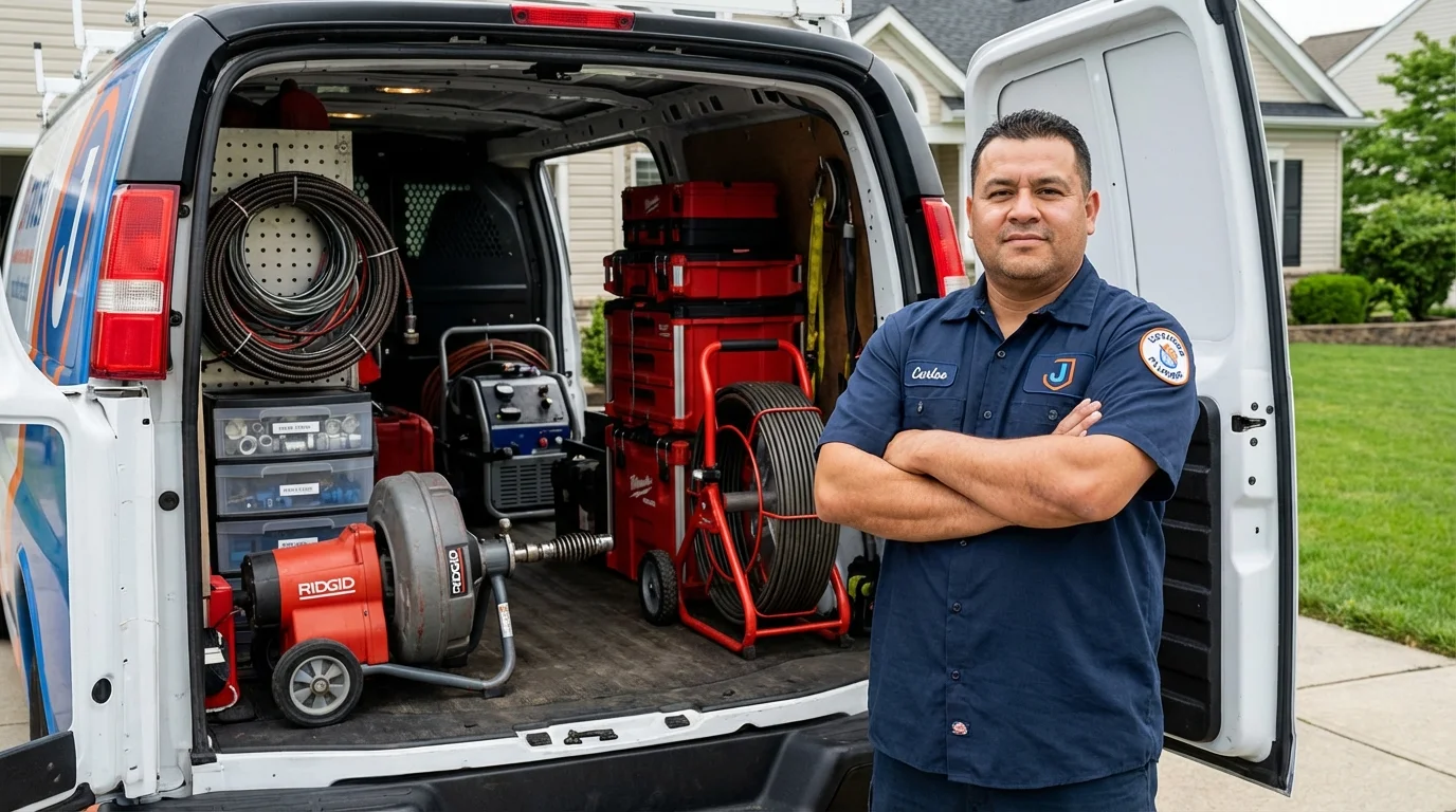 Professional drain cleaning equipment and Johns Plumbing LLC plumber in Lyndeborough