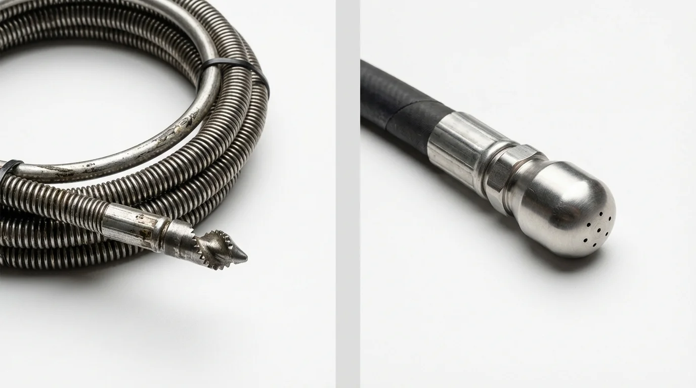 Drain snake cable and hydro jetting nozzle used for drain cleaning in Lyndeborough, NH