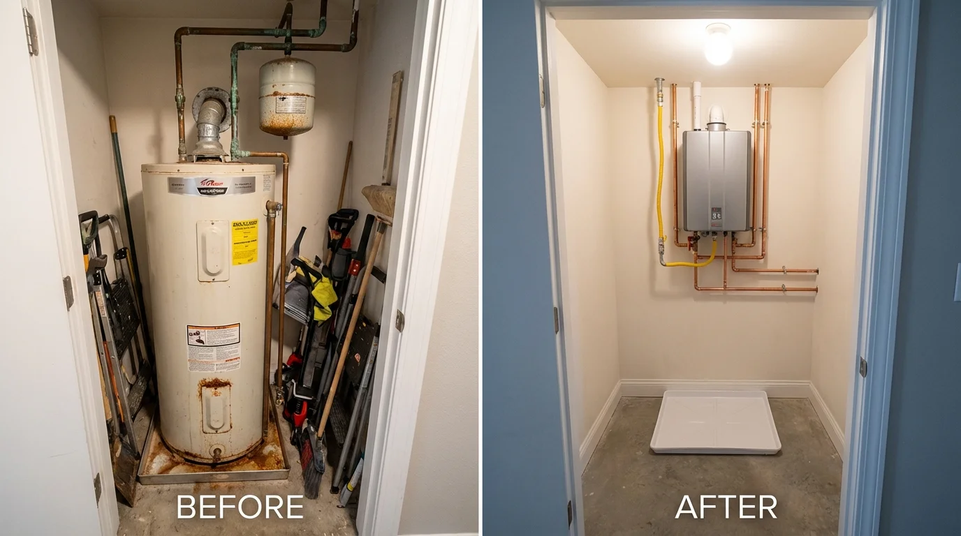 Tank water heater versus wall-mounted tankless unit comparison for Lyndeborough, NH homeowners